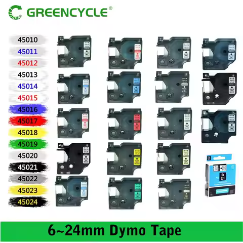 Greencycle 6/9/12mm Label Tape Compatible for Dymo D1 45010 45013 Ribbon for Dymo Label Manager 100 