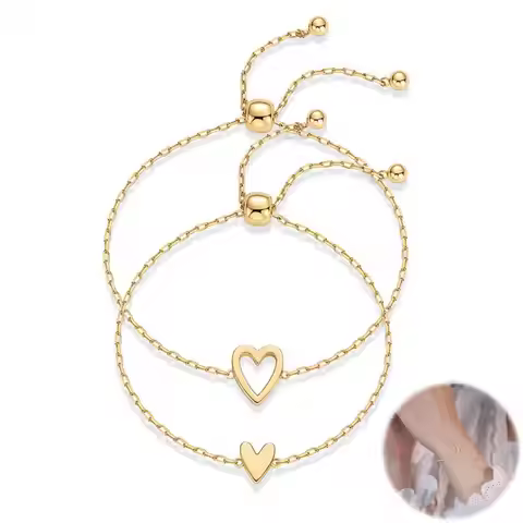 1 Pair Bracelet Heart Decor Adjustable Length Couple Bracelet Small Heart Charm Bangles Fashion Jewe