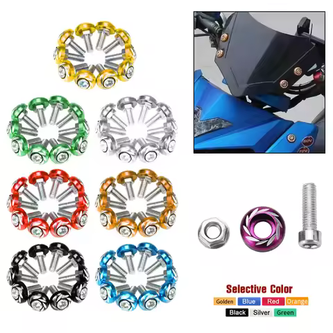 10pcs Universal Screw Nut Alloy Color Plate Coverset Cowling Motorcycle Aluminum Washer Body Cover S