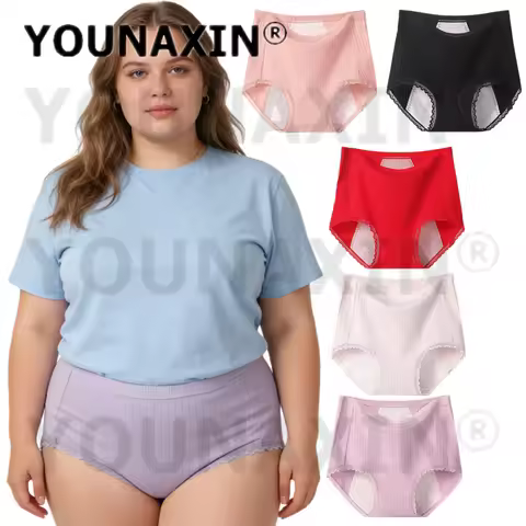 YOUNAXIN 6 Pcs Women's Big Size Briefs Cotton Physiological Undies Menstrual Underwear Panties Under