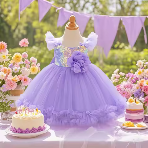 Birthday Flower Princess Dress Baby Girl's Birthday Party Dress Baptismal Dress Preschool Summer Dre