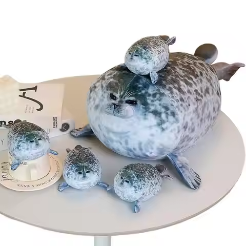 20-50cm Ultra Soft Seal Plush Pillow Grey Aquatic Animal Cushion Mother-child One Big Four Small Bal