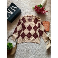 PREMIUM ARGYLE KETUPAT KNIT SWEATER TOP
