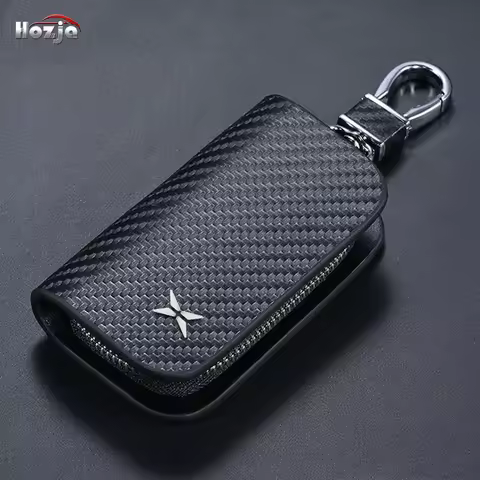 For XPENG G6 X9 P7 G9 G3 P5 P7I Carbon Fiber Pattern Leather Car Key Case Zipper Key Cover Remote Co