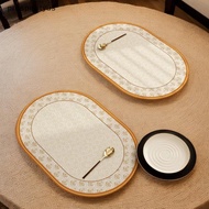 [Prs] Double-Sided Oval PVC Leather Placemats With Gold Edges Waterproof Heat-Resistant Dining Mats 