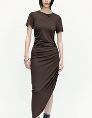URBAN REVIVO Womens Spring Ruched Asymmetric Dress short Sleeveless A-Line Dress
