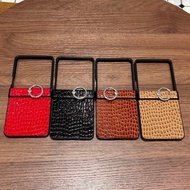 Korean Luxury Crocodile Grain Phone Case With Portable Ring for Samsung Galaxy Z Flip7 Flip7fe Z Fli