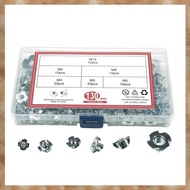 [K U Y G] M3  M5 M6 M8 Carbon Steel T-Nuts Kit-130 Pieces Four Claws Nut Assortment for Wood, Rock C