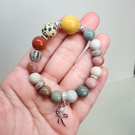 Handcrafted bracelet with Mookaite, Alashan Agate, Dalmatian Jasper and Gold Sandstone