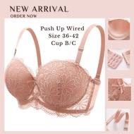 Baju Dalam Wanita 811 Push-Up Berwayar Size 36-42 Cup B Separuh Renda Seksi  Bra Wired  Half Cup Lac