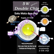 Led 5W 1 MATA 2 CHIP/ blue,white,warm white, lampu senter lampu tembak, penerangan diy dll hpl chip 