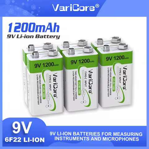 VariCore 1200mAh 9V Li-ion 6F22 9V Rechargeable Battery For Microphone Multimeter RC Toys Temperatur