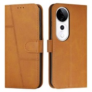 全城熱賣 - 適用於vivo V40 / V40 Pro / T3 Ultra 拼接小牛紋搭扣插卡錢包左右開翻蓋手機皮套（黃色）