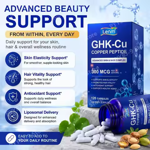Lenm Liposomal GHK-Cu Copper Peptide - 120 Vegan Capsules with Biotin Phytoceramides for Skin Elasti