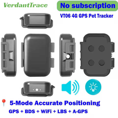VerdantTrace VT06 4G GPS Pet Tracker Waterproof Dog Cat Anti-Lost Locator Collar Find Device Light S