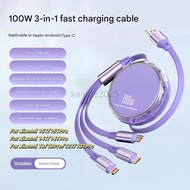 KAIYUE 3 In 1 100W 6A USB-A to Type C Micro Fast Charging Data Cable For xiaomi 15T 15TPro 14T 14TPr