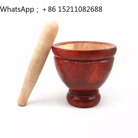 LLY Household Solid Wood Pounding Garlic Grinder Pound Wood Pepper Ring Bowl Pair Nest Pestle Pound 