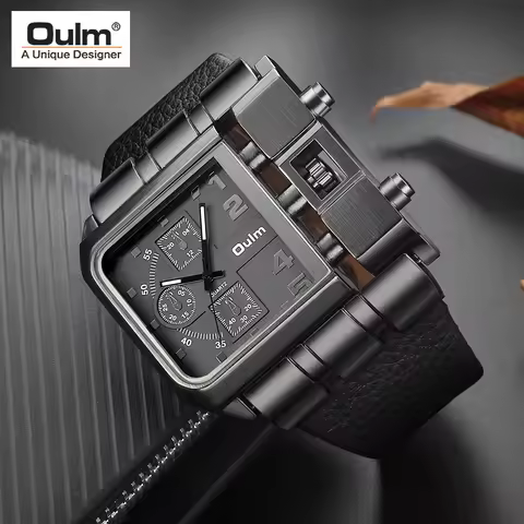 Oulm 3364 Big Square Dial Watches Men Luxury Brand Sport Male Quartz Watch PU Leather Men's Wristwat