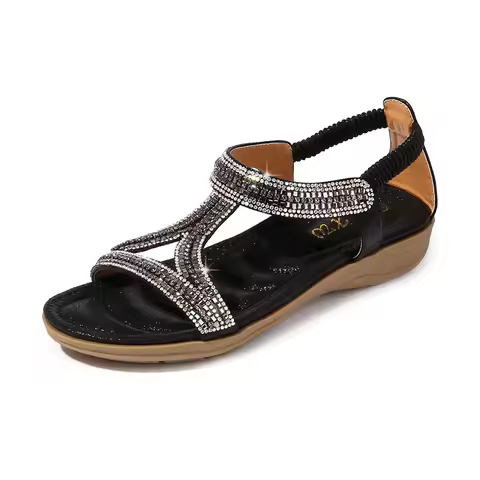 BEYARNES Summer Women Flat Gladiator Sandals Shoes Woman Bohemia Flip Flop Crystal Weave Casual Beac