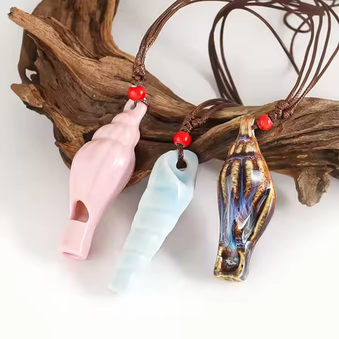 Ceramic Whistle Necklace Mini Ocarina Pendant Handmade Glazed Pottery Musical Instrument Jewelry Uni