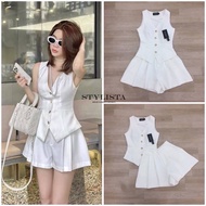 งานป้าย Stylista (เช็คของก่อนสั้งซื้อ) set 2ชิ้นเสื้อคอผูกอกเสริมฟองน้ำซิปหลัง แมทซ์กับกระโปรงเข้าชุ