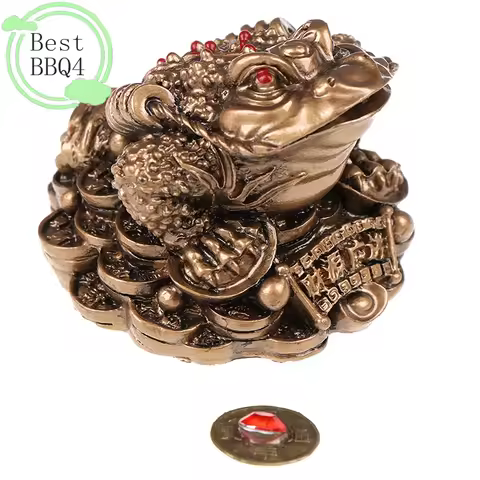 BBQ4 Feng Shui Toad Money LUCKY Fortune Wealth Chinese Golden Frog Toad Coin Tabletop Ornaments Luck