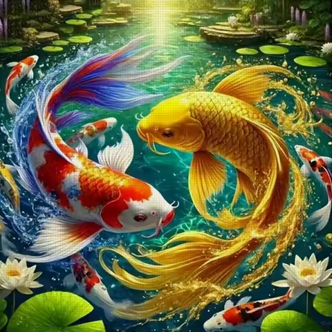 Wealth & Luck Koi Cross Stitch Kit DIY 11CT Embroidery Home Wall Decor Gift Handmade Material Framel