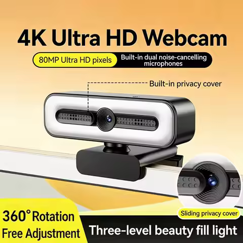 4K HD Mini Camera Portable 1080P Webcam Built-in Light With Noise-canceling Mic Webcam For Live Vide