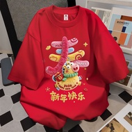 COD【220G 100%Cotton】SISI【 2026 CNY Horse Red Tees 】 Women T-shirt Oversize Short Sleeve Baju Wanita 