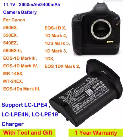 2600mAh/3400mAh Camera Battery LP-E4N for Canon 580EX-II,580EX,550EX,540EZ,MR-14EX,MT-24EX,1DX,1DS M