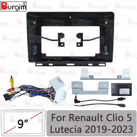 Car Radio Fascia Frame For Renault Clio 5 Lutecia 2019-2023 9 inch Stereo Panel 16PIN Harness Power 