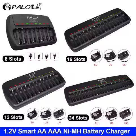 PALO 100% Original 6/8/12/16/24 Slots 1.2V Smart Battery Charger LCD Display for AA AAA Ni-MH Ni-CD 