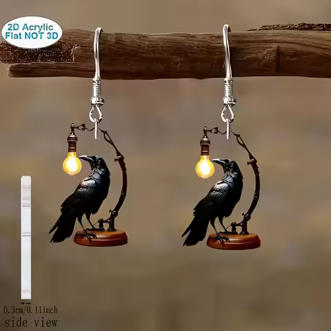 2D Acrylic Flat Desk Lamp Crow Earrings Fashion Halloween Creative eardrop
