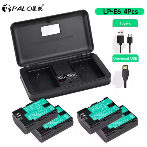2850mAh LP E6 LPE6 LP-E6 E6N Battery+LCD Dual Charger for Canon EOS 6D 7D 5D Mark II III IV 5D 60D 6