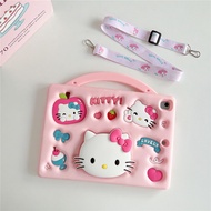 3D Kitty Kids Case Lanyard For iPad M2 M3 M4 11th A17 A16 2025 Mini 1 2 3 4 5 6 7 Pro Air 9.7" 10.2"