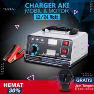 Charger Aki Mobil Dan Motor Otomatis Cas Accu Kering Dan Basah Digital 300W 12V/24 Volt Alat Pengeca