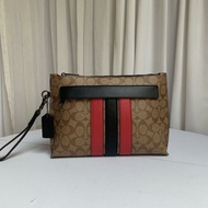 HITAM MERAH Men's Handbag Coach Men Clutch Leather Original Light Brown strip Red Black Cool Leather