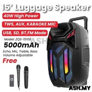 Sing-e ZQS15108 40w 15 inch Karaoke Party Speaker with Mic Luggage Speaker Sound System Trolley Speakers
