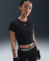 Nike Pro 女款 Dri-FIT 短袖短版提花上衣