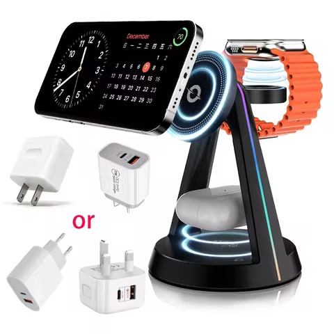 3 In 1 Fast Magnetic Wireless Charger Station 15W Macsafe Charging Stand For iPhone 17 16 15 14 Pro 