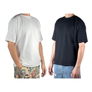 (Bundle of 2 White+Black) Dailytees Plain T-shirt 320GSM Heavy and Airy Crew Neck Normal Fit - Premi