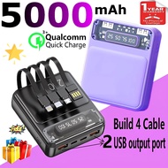 MINI powerbank 5000mAh With 4 cable Portable charger For xiaomi power bank 2 USB output port