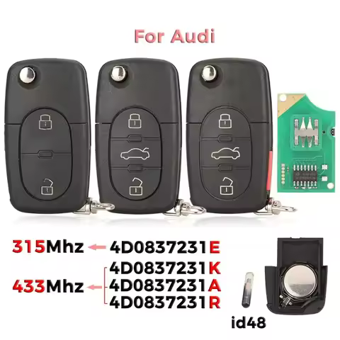 4D0 837 231 E/ K/ A/ R 315MHz/433Mhz For Audi A3 A4 A6 A8 TT RS4 Quattro Old Models id48 Chip Foldin