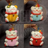 GANTUNGAN Lucky Cat Crochet Keychain | Lucky Cat Knitted Keychain Cute Keychain