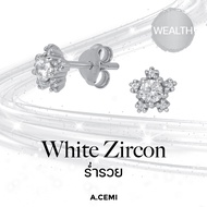 A.CEMI White Zircon Nova Earring(WG) ต่างหูพลอยแท้ ไวท์เซอร์คอน ต่างหูเงินแท้ ชุบทอง 18K โกลว์