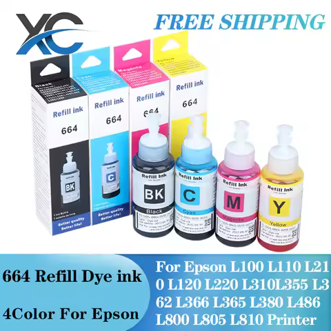 664 Refill dye ink For Epson L100 L110 L210 L120 L220 L310 L355 L362 L366 L365 L380 L486 L800 L805 L