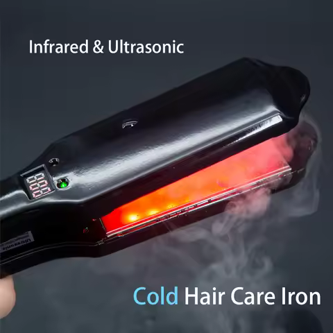 Ultrasonic Infrared Hair Care Iron Keratin Argan Oil Recovers Damaged Wide Plate Hair Straight LCD D