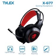 Tylex X-G77 LED Gaming Headphones w/ Built-in Microphone Noise Cancelling Soft Earpads (Black/Red)