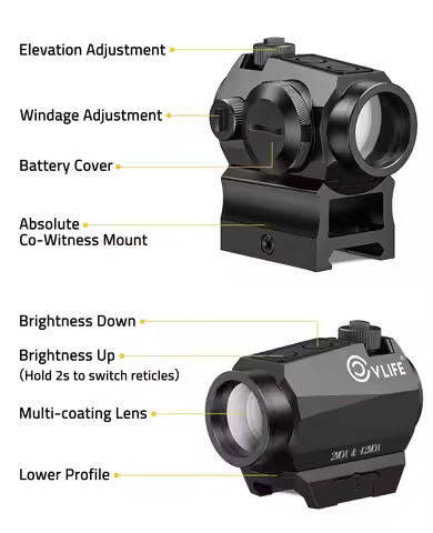 CVLIFE 2 MOA Green Dot Sight 42 MOA Circle Reflex Sights Scope with Absolute Co-Witness Riser and Lo