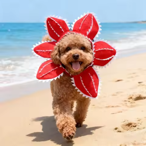 Winter Funny Cat Hat Demogorgon Scary Flower Costume Adjustable Pet Headwear Birthday Party Costume 